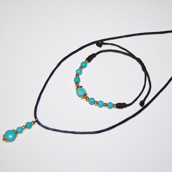 Set 2 Pcs Turquoise Necklace and Bracelet,Blue Necklace and Bracelet Set - Picture 4 of 4